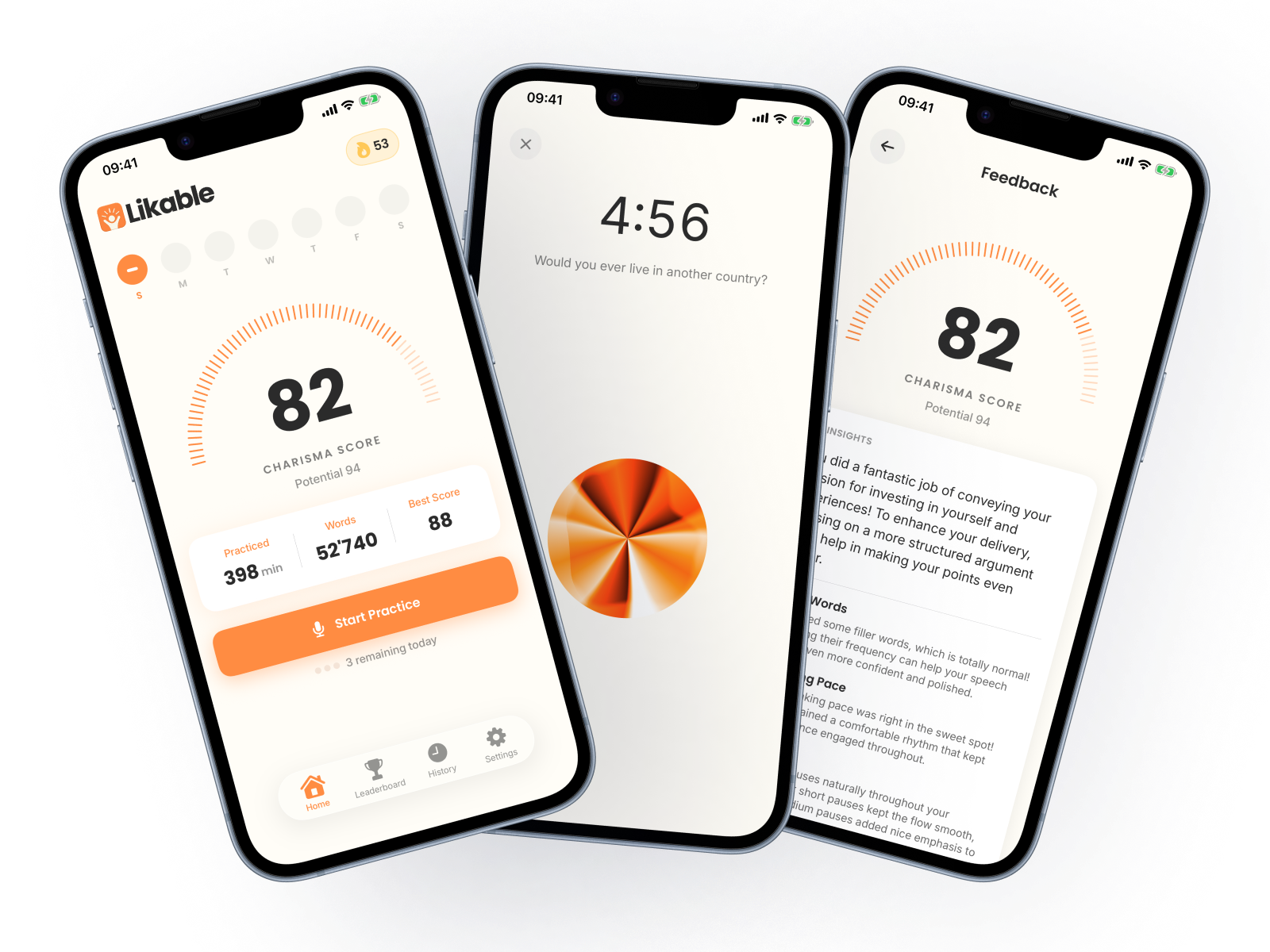 Likeable app shown on three iPhones